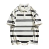 Striped Polo shirt, men's summer loose Japanese-style lapel short-sleeved T-shirt, loose trendy brand retro half-sleeved business T-shirt Item Picture